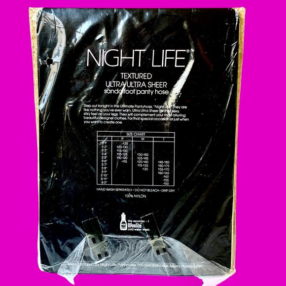 NIGHT LIFE Vintagd Gray Mist Ultra Ultra Sheer Pantyhose TEXTURED size Tall New - Picture 3 of 10